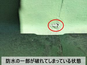 屋根の防水部分には破れている部分がある状態