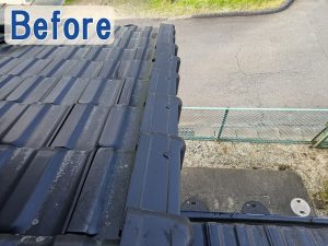 福島県楢葉町　ケラバの袖瓦がずれてしまっている状態の屋根