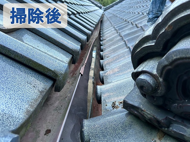 福島県いわき市　雨樋掃除を行い綺麗な状態の雨樋にした状態