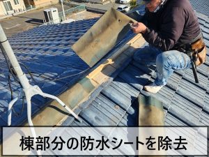 福島県いわき市 棟部分の傷んだ防水シートの取り外し