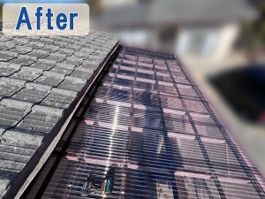 福島県いわき市　耐久性が高く割れない波板を施工した状態の倉庫の屋根