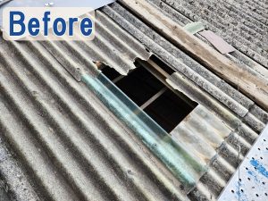 福島県いわき市　強風により破損してしまった工場屋根の大波スレート